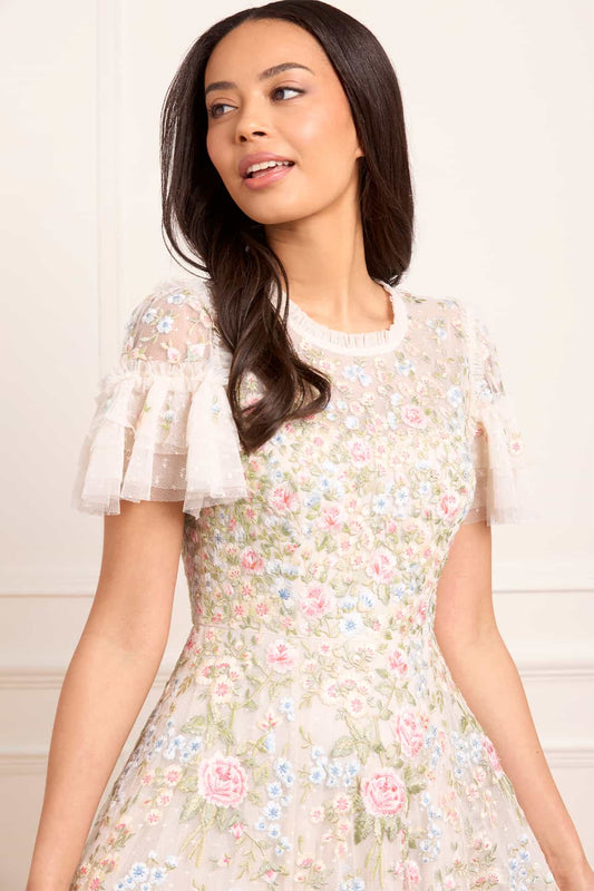Antoinettes Floral Round Neck Ankle Gown