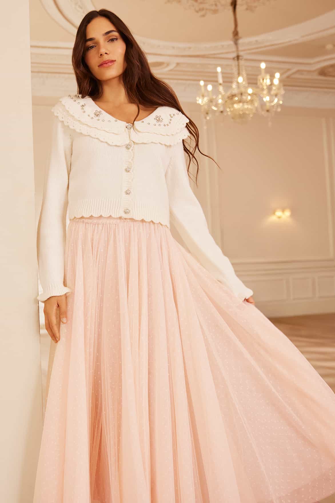 Embellished Collar V-Neck Cardigan