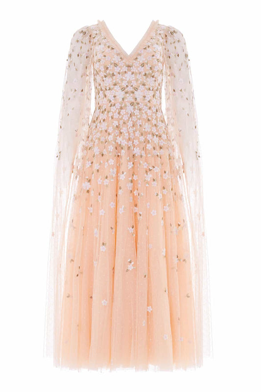 Camellia Ditsy Cape Sleeve Ankle Gown