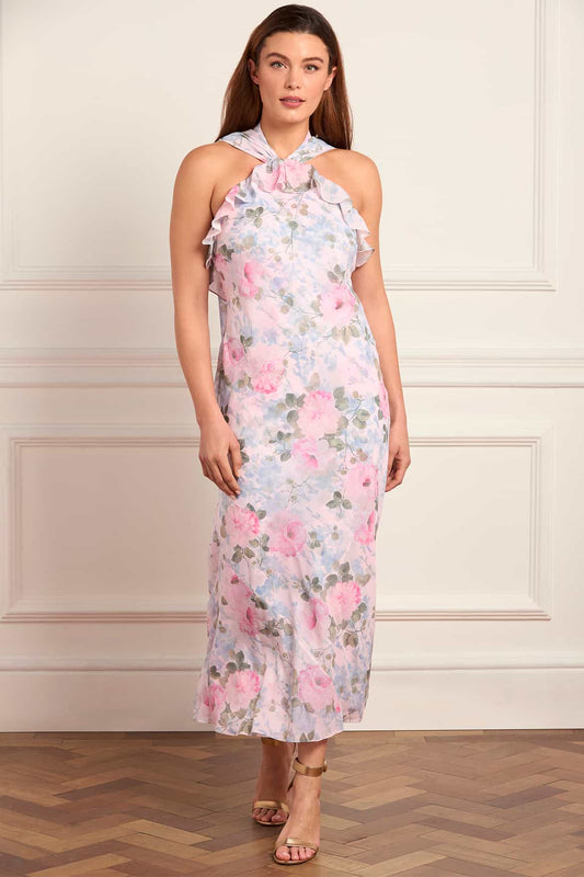 Camille's Garden Chiffon Halter-Neck Ankle Gown