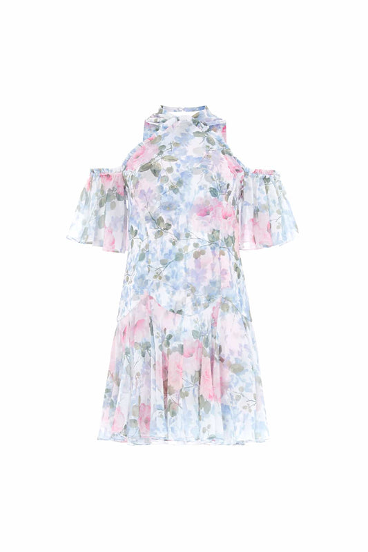Camille's Garden Georgette Halter-Neck Micro Mini Dress