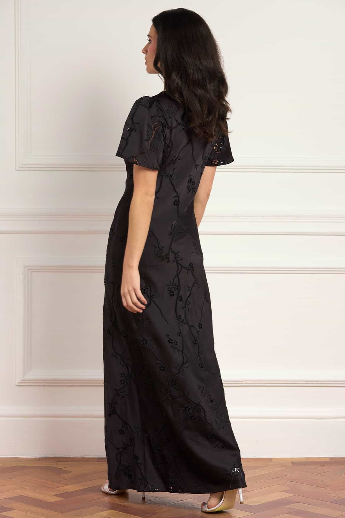 Cherry Blossom Satin Short Sleeve Gown