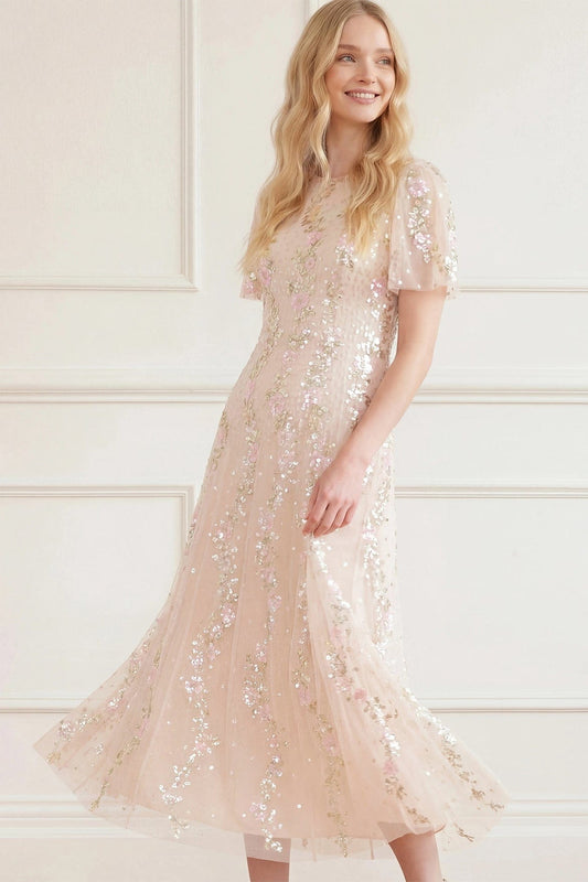 Confetti Round Neck Ankle Gown