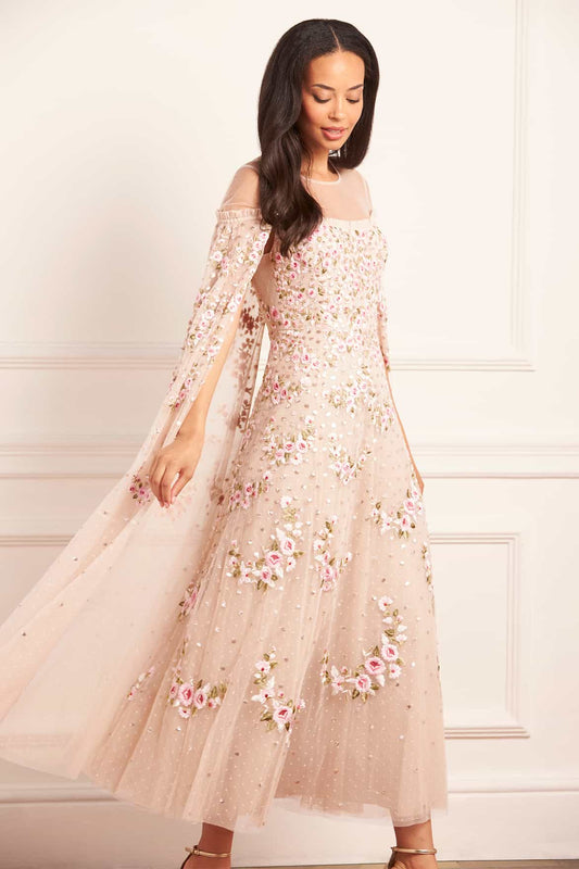 Crescent Roses Cape Ankle Gown