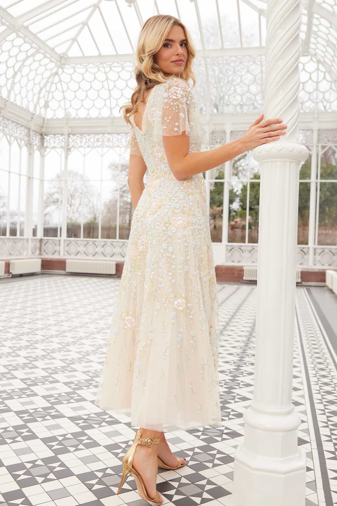 Cressida Floral Short Sleeve Ankle Gown