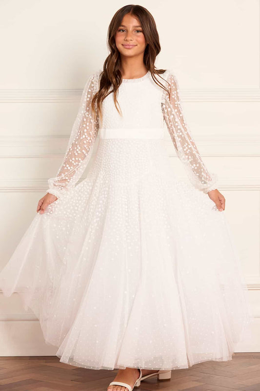 Dappled Sequin Long Sleeve Kids Gown