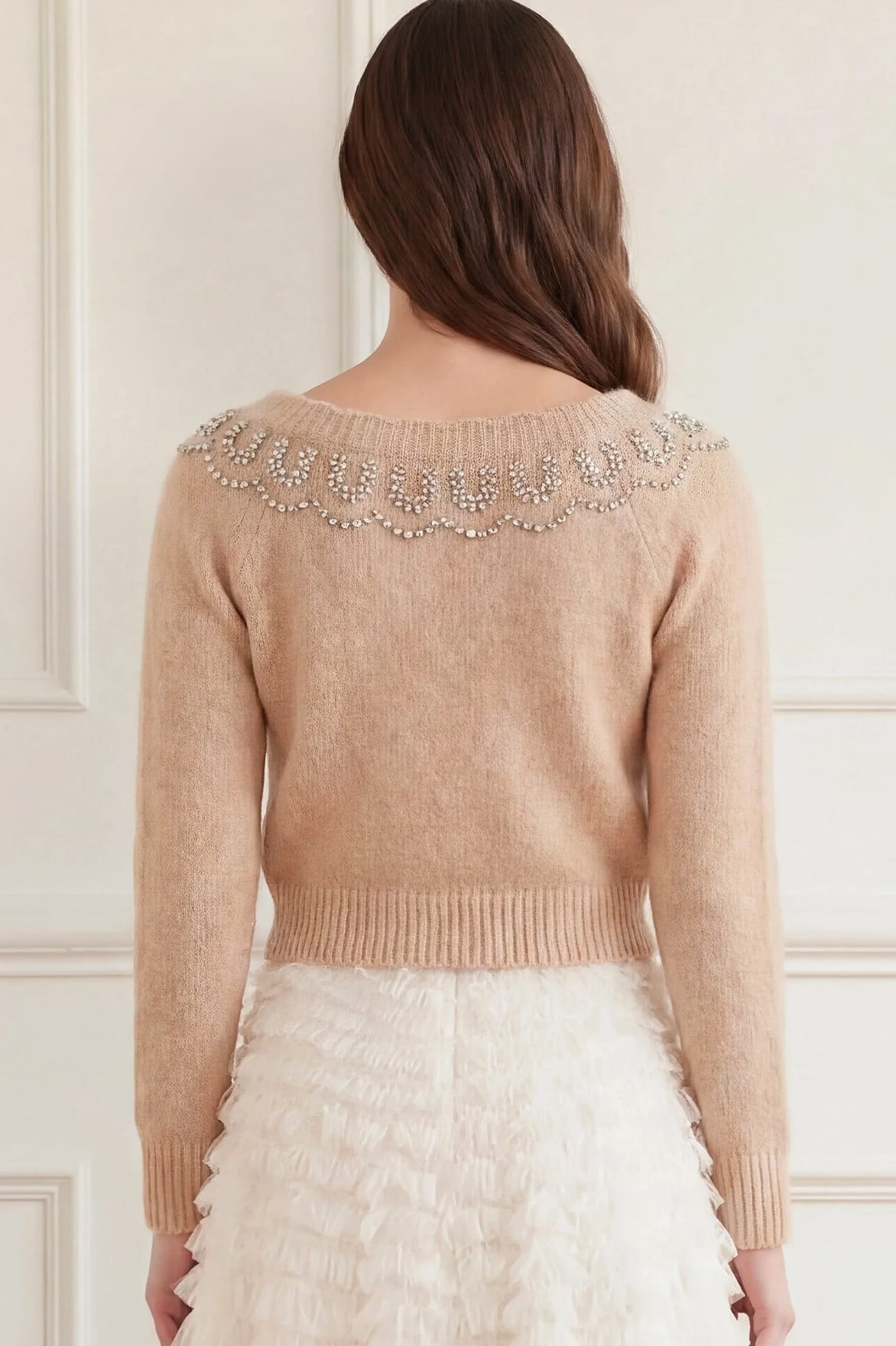 Embellished V-Neck Short Cardigan