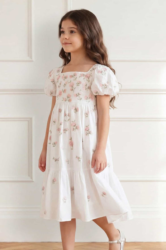 Flora Ditsy Cotton Puff Sleeve Kids Dress