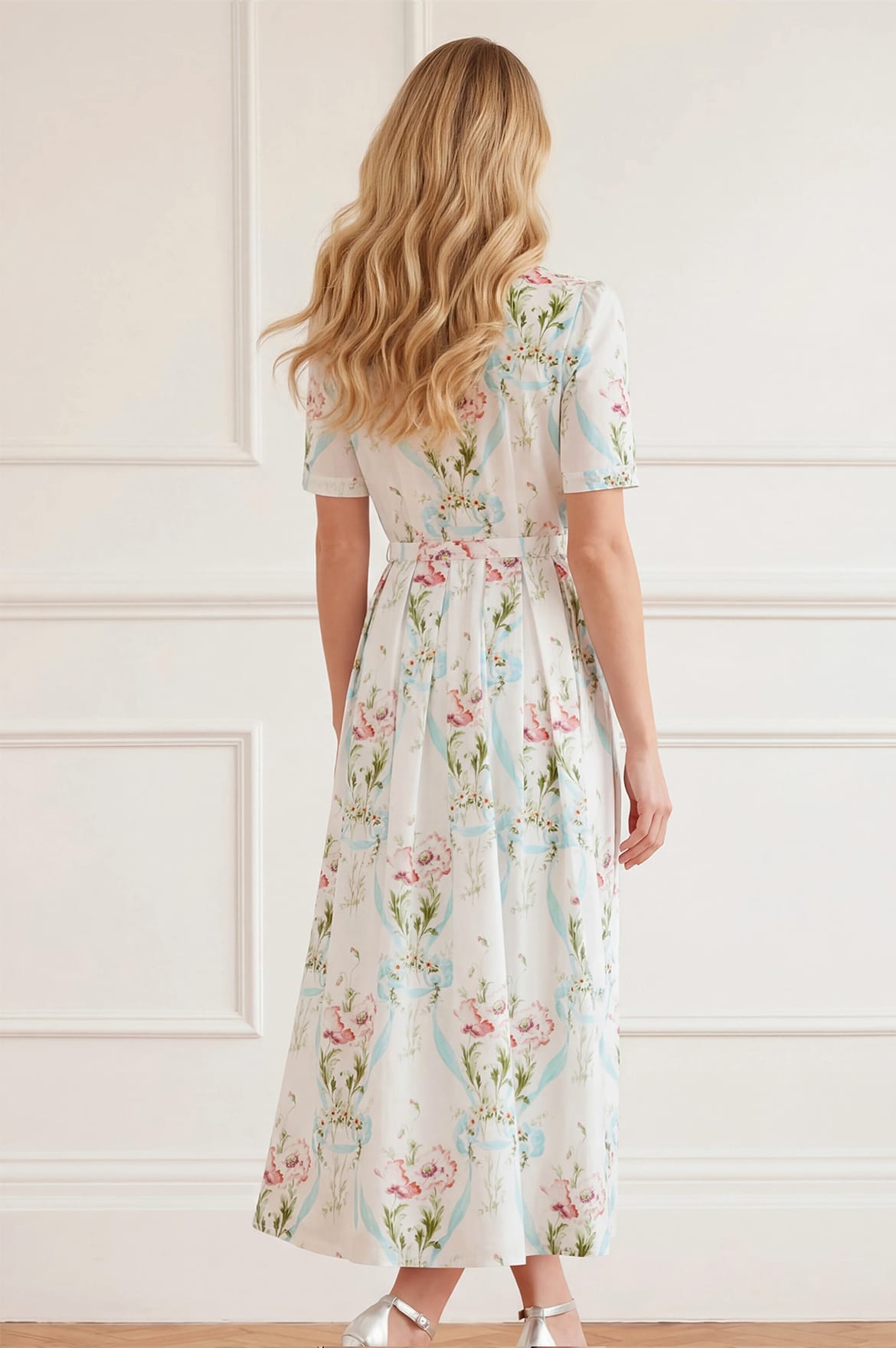 Floral Ribbon Cotton Short Sleeve Ballerina Dress