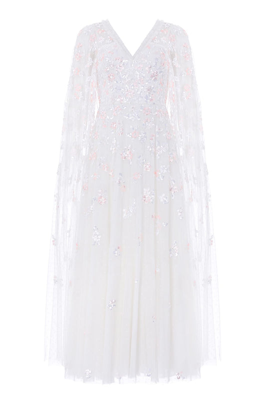 Freesia Shimmer Cape Sleeve Ankle Gown