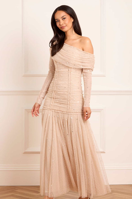 Gigi Dot One-Shoulder Rouched Gown