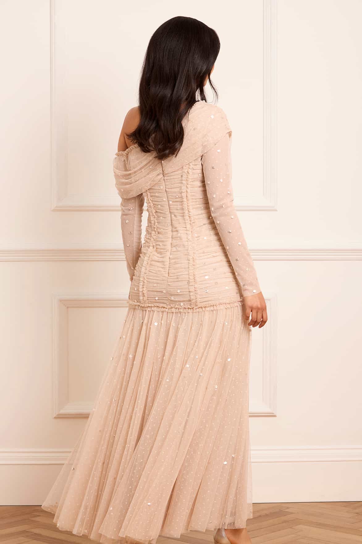 Gigi Dot One-Shoulder Rouched Gown