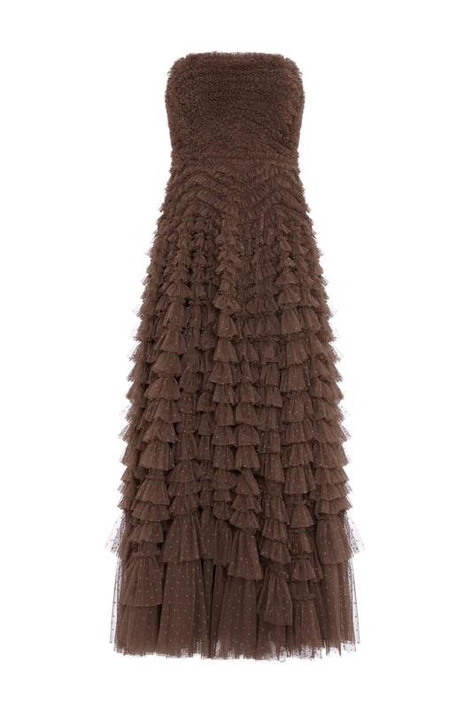 Hattie Ruffle Strapless Ankle Gown