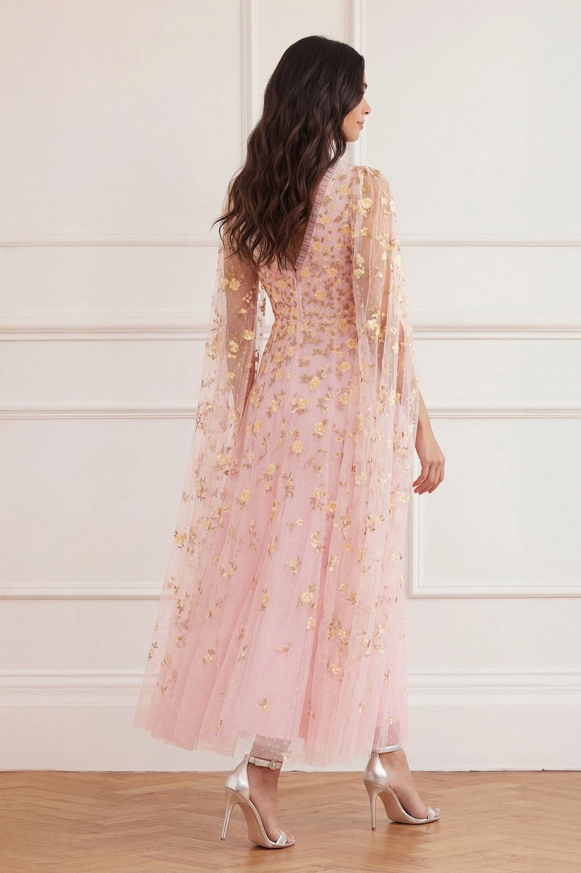 Lea Ditsy Cape Sleeve Ankle Gown
