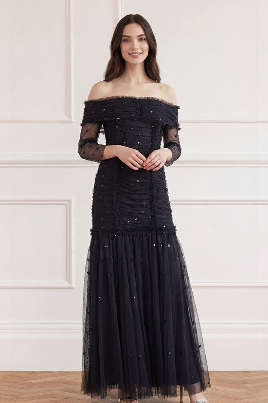 Love Heart Rouched Off-Shoulder Gown