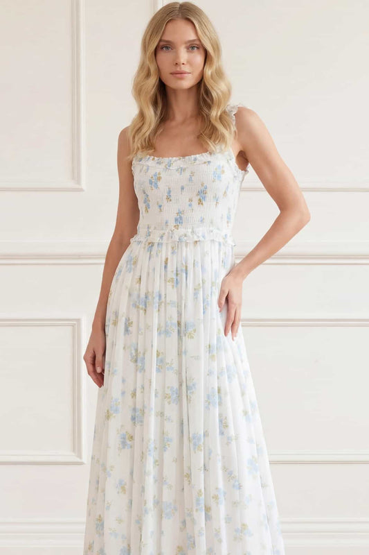 Magnolia Ditsy Chiffon Smocked Cami Ankle Gown