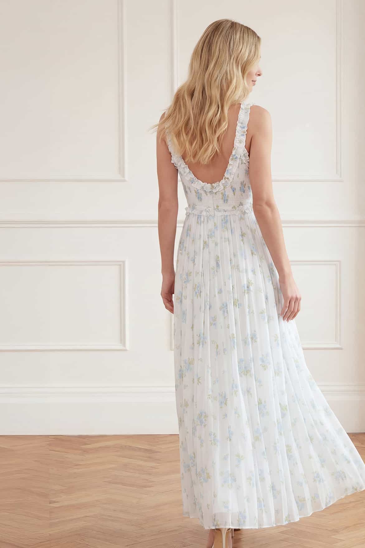 Magnolia Ditsy Chiffon Smocked Cami Ankle Gown