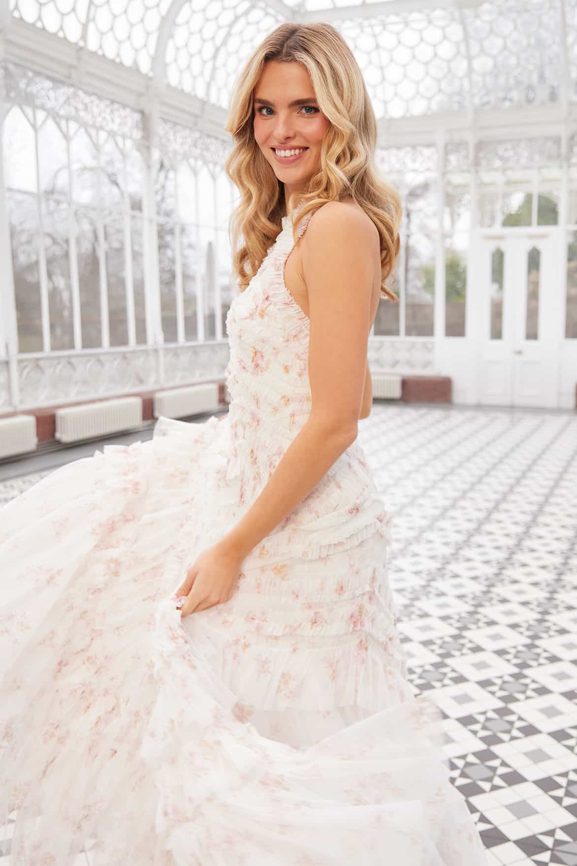 Magnolia Ditsy Elia Halter-Neck Gown