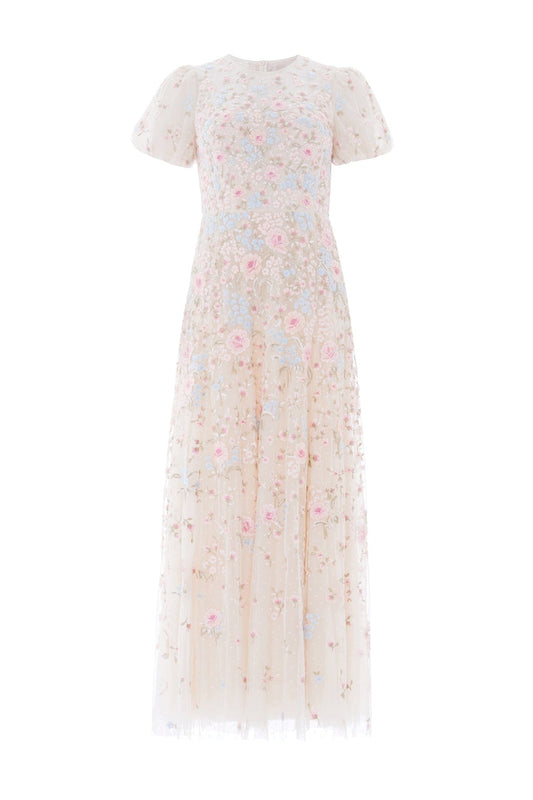 Peony Bouquet Round Neck Ankle Gown
