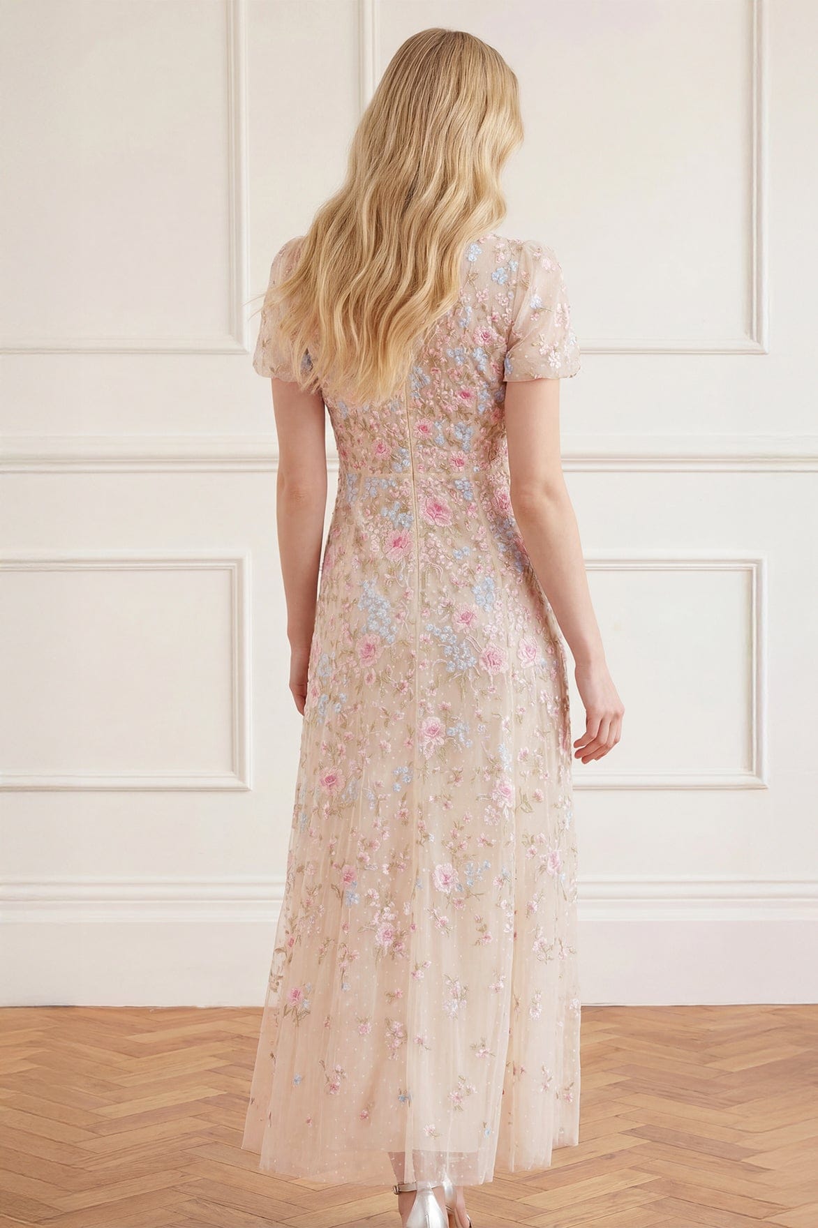 Peony Bouquet Round Neck Ankle Gown