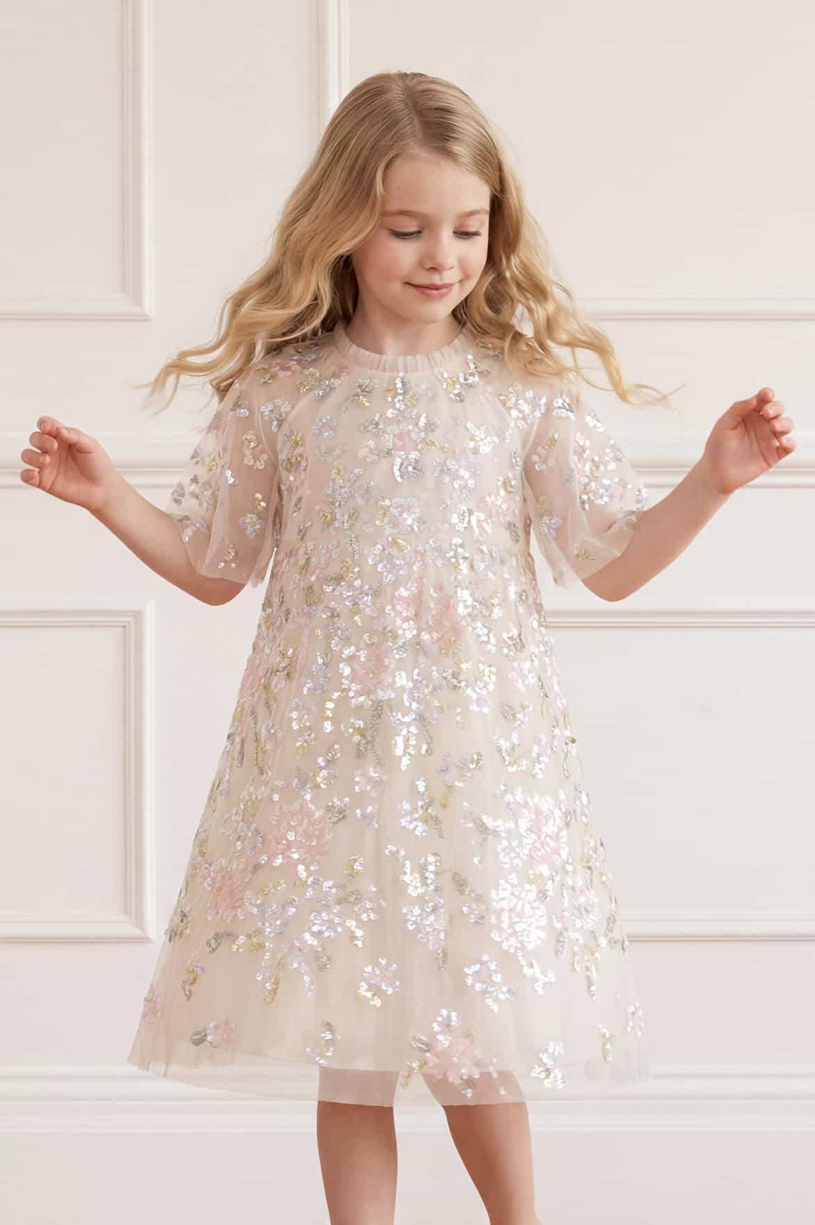 Peony Bouquet Sequin Cape Kids Dress