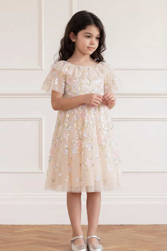 Peony Bouquet Sequin Kids Dress