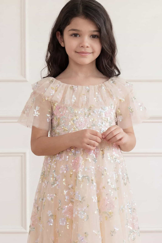 Peony Bouquet Sequin Kids Dress
