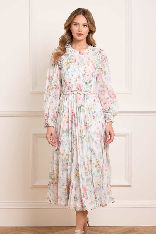 Pompadour Garden Chiffon Smocked Ballerina Dress