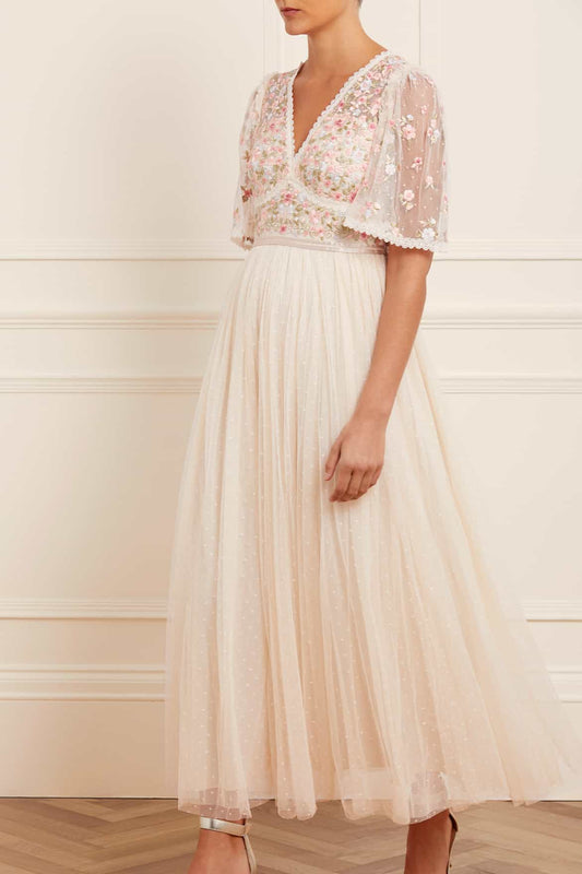 Ribbon Bouquet Bodice Ankle Gown