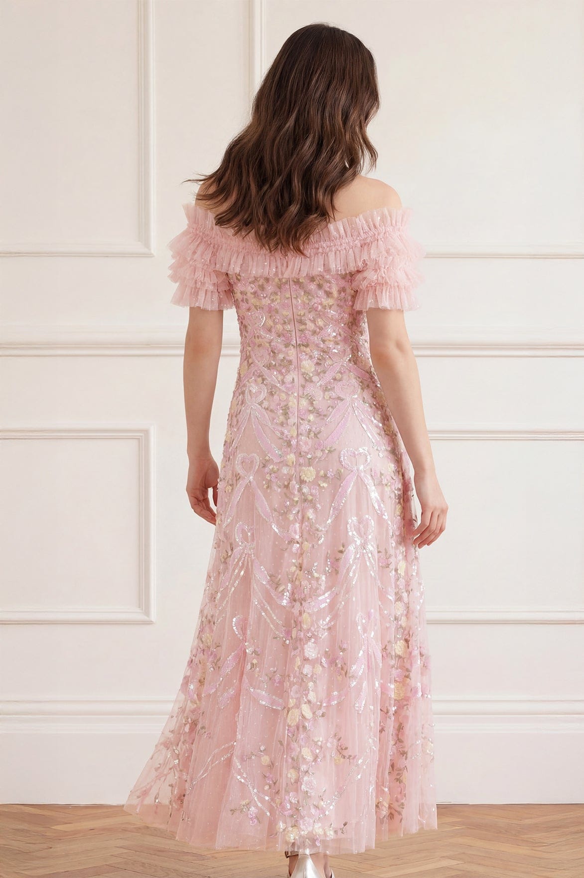 Ribbon Heart Off-Shoulder Ankle Gown