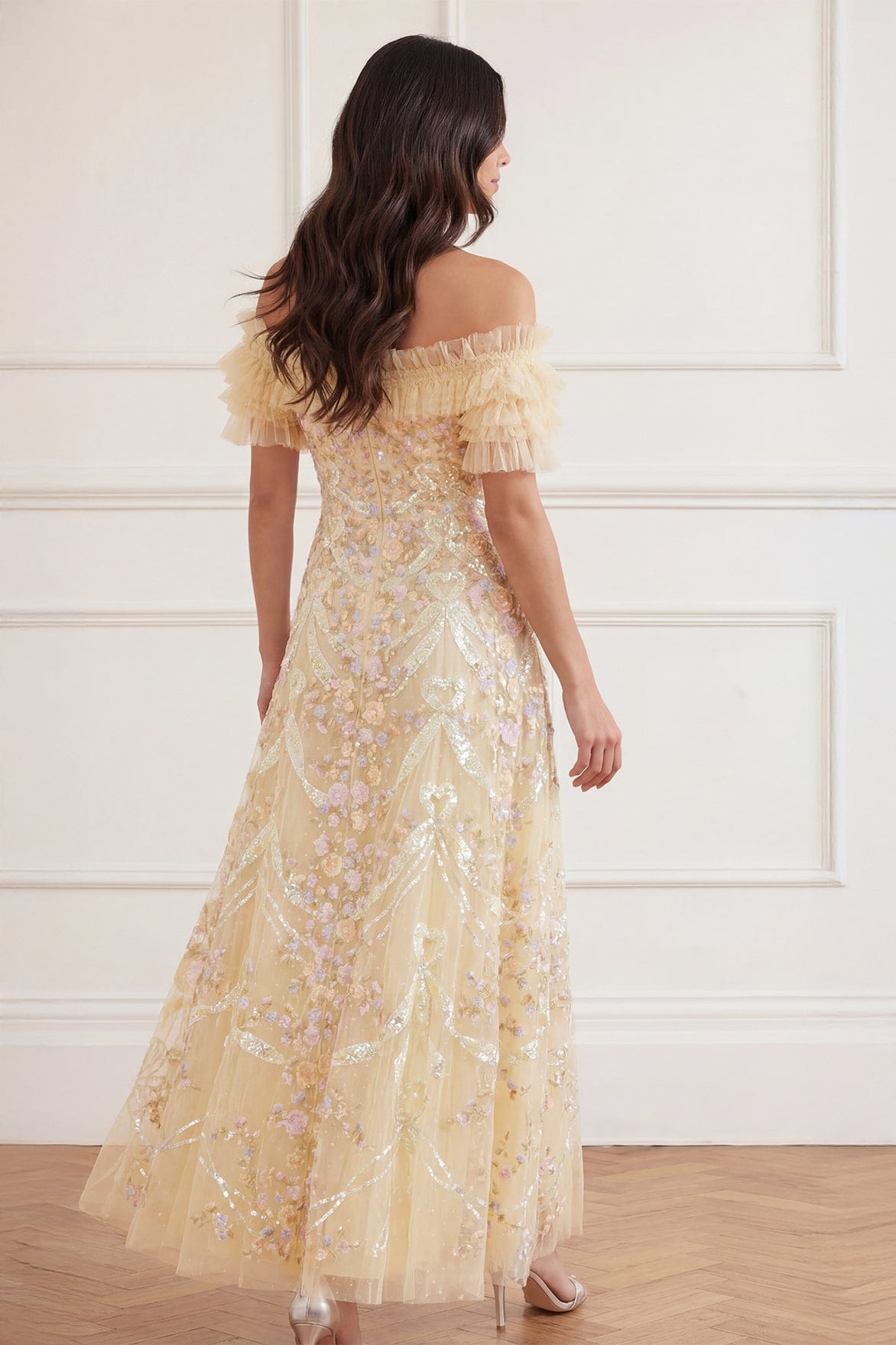 Ribbon Heart Off-Shoulder Ankle Gown