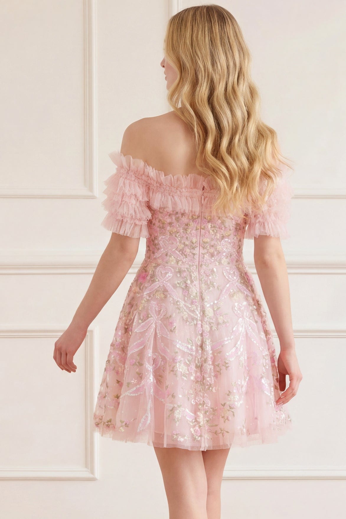 Ribbon Heart Off-Shoulder Micro Mini Dress
