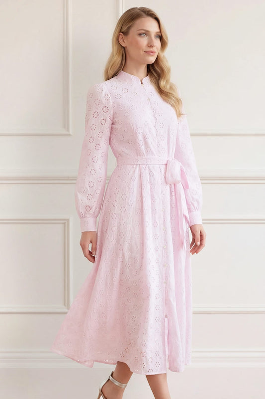 Romilly Cotton Broderie Long Sleeve Shirt Dress