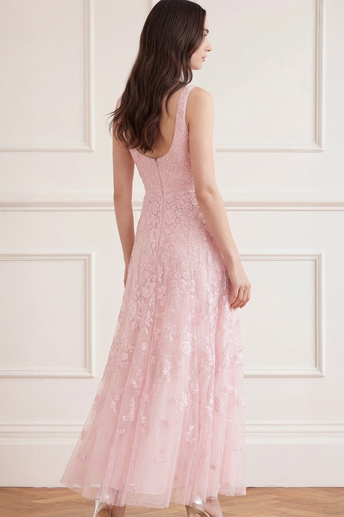 Rosa Sleeveless Scoop Neck Ankle Gown