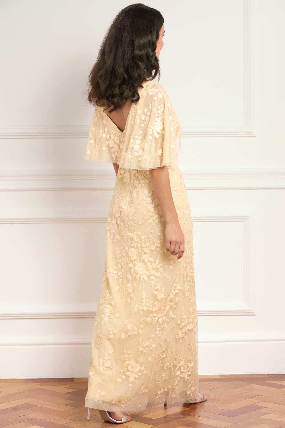 Rosa V-Neck Cape Gown