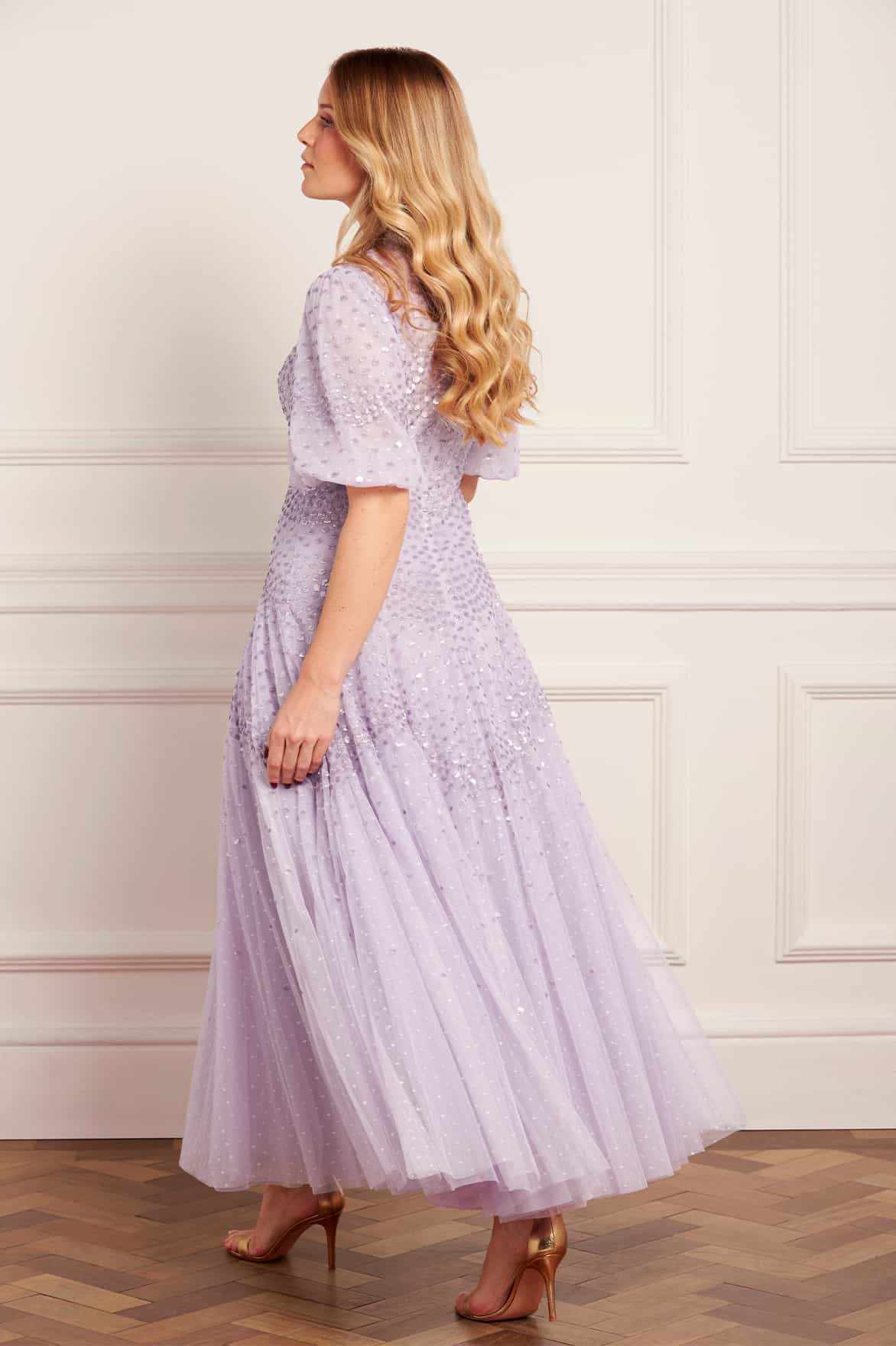 Scallop Sequin V-Neck Ankle Gown