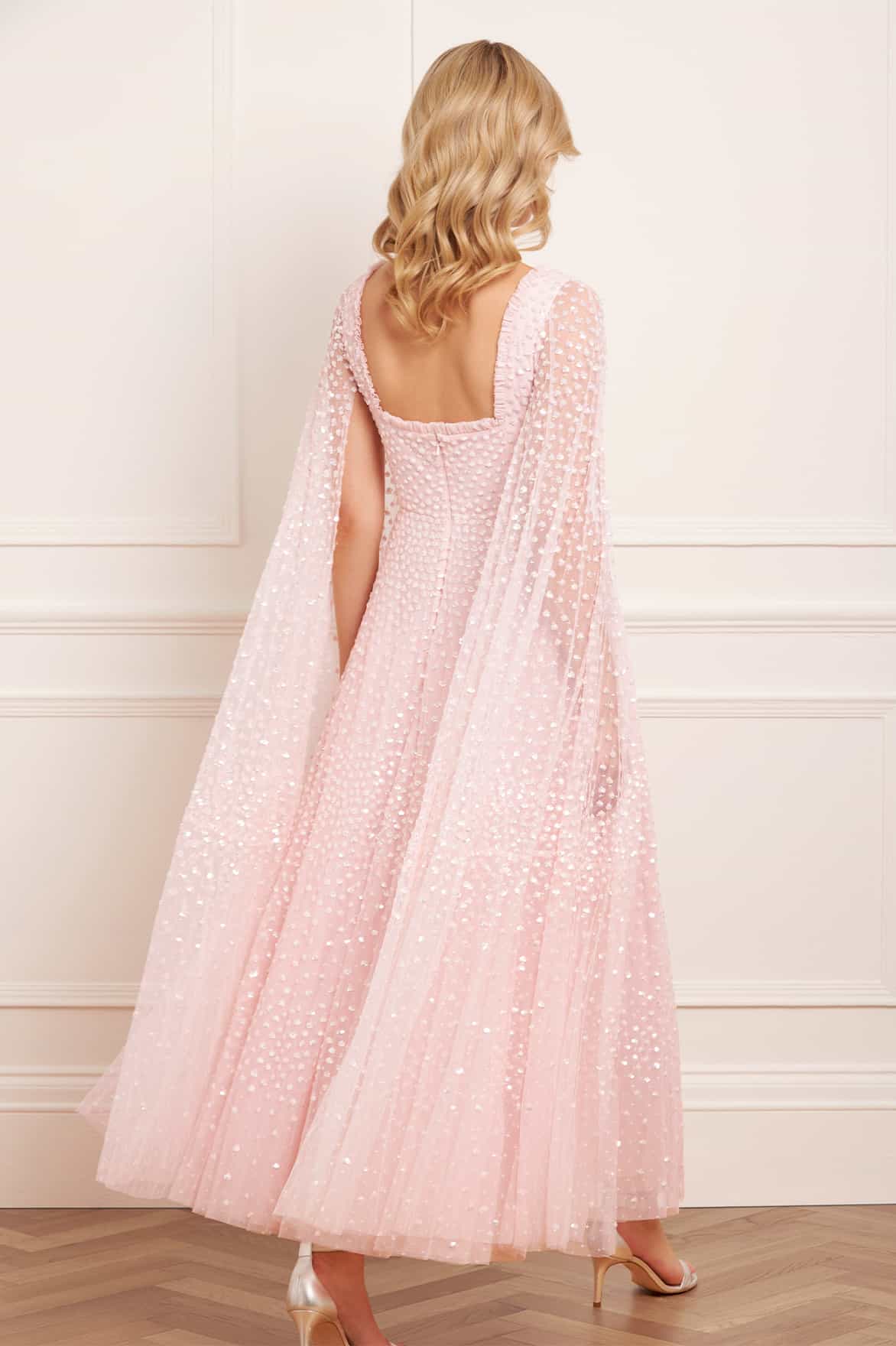 Scatter Dot Cape Sleeve Ankle Gown