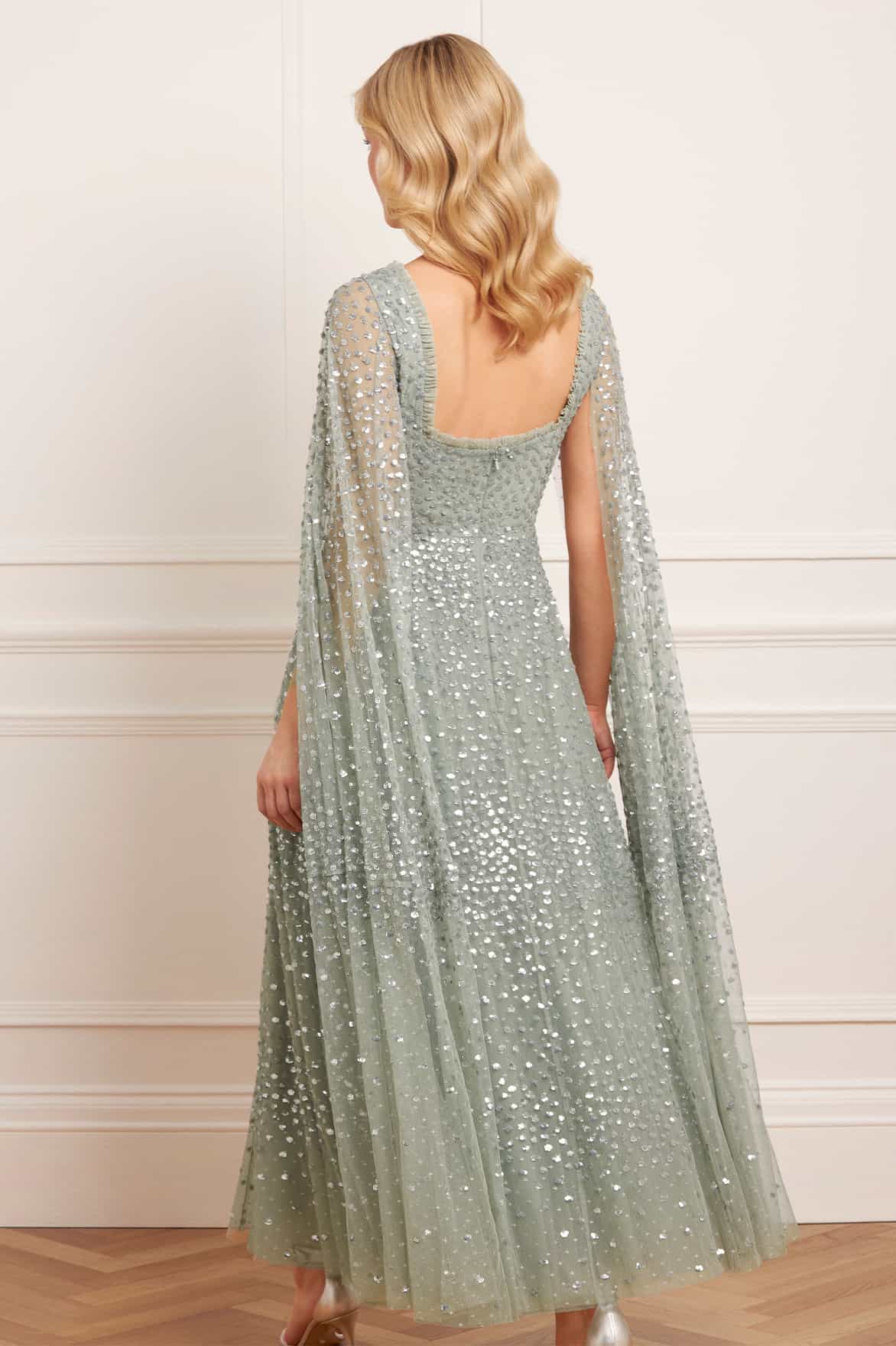 Scatter Dot Cape Sleeve Ankle Gown