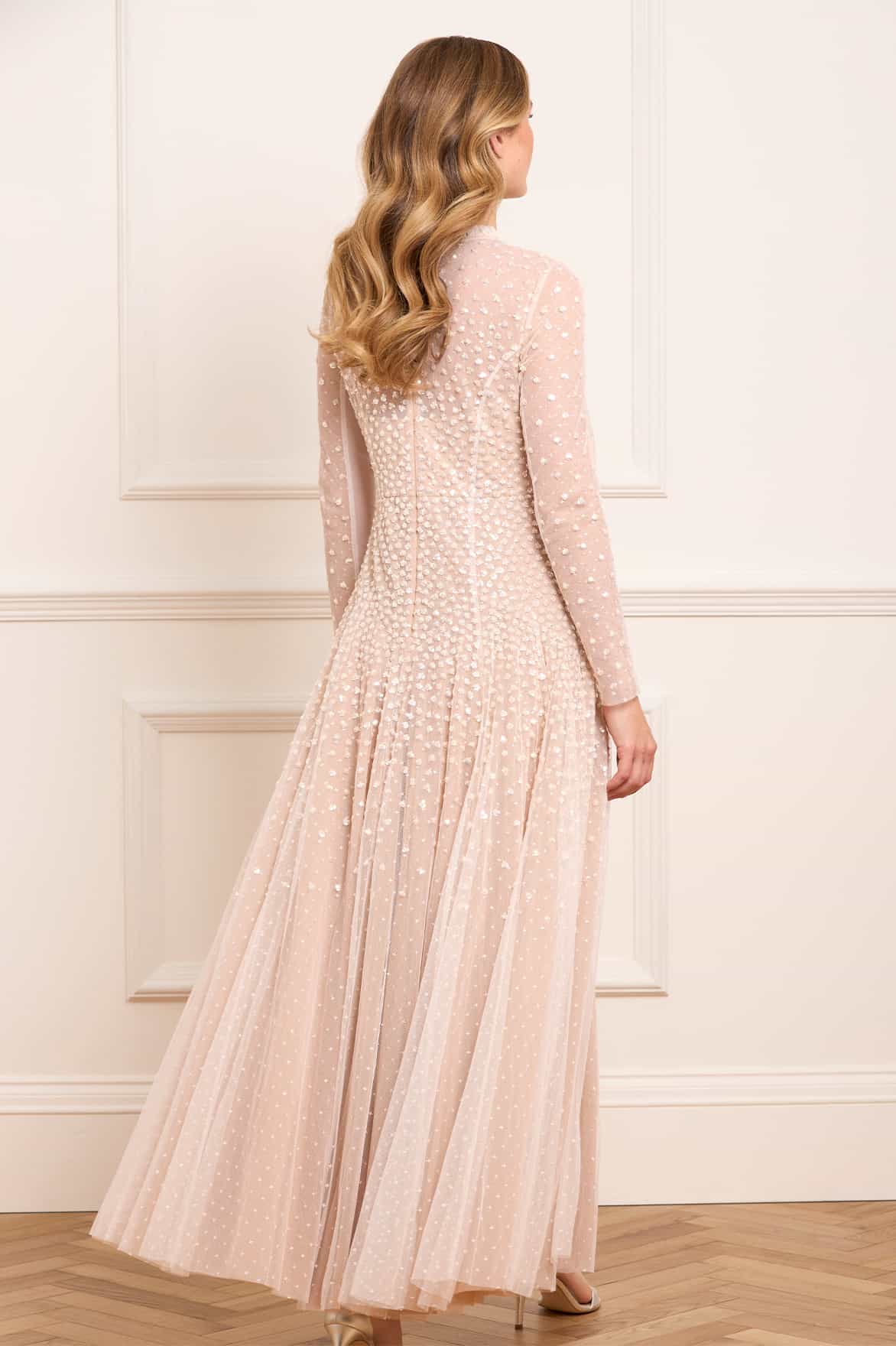 Sequin Cascade Round Neck Gown