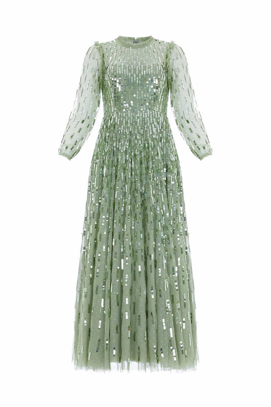 Sequin Dash Long Sleeve Ankle Gown