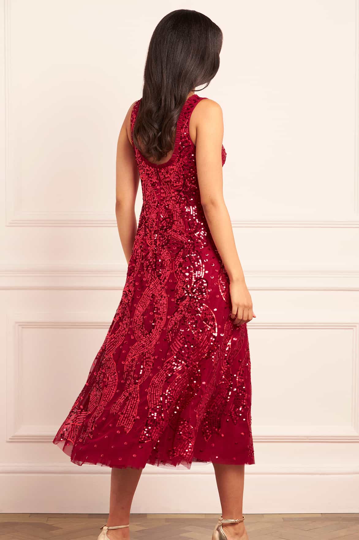 Sequin Ribbon Scoop Neck Ballerina Dress