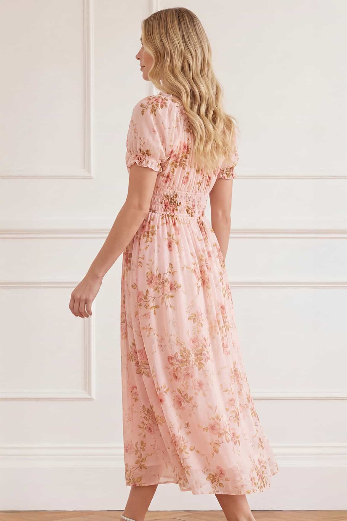 Summer's Rose Shirred Short Sleeve Ballerina Dress