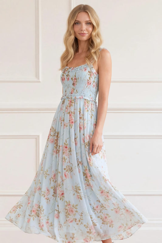 Summer's Rose Chiffon Smocked Cami Ankle Gown