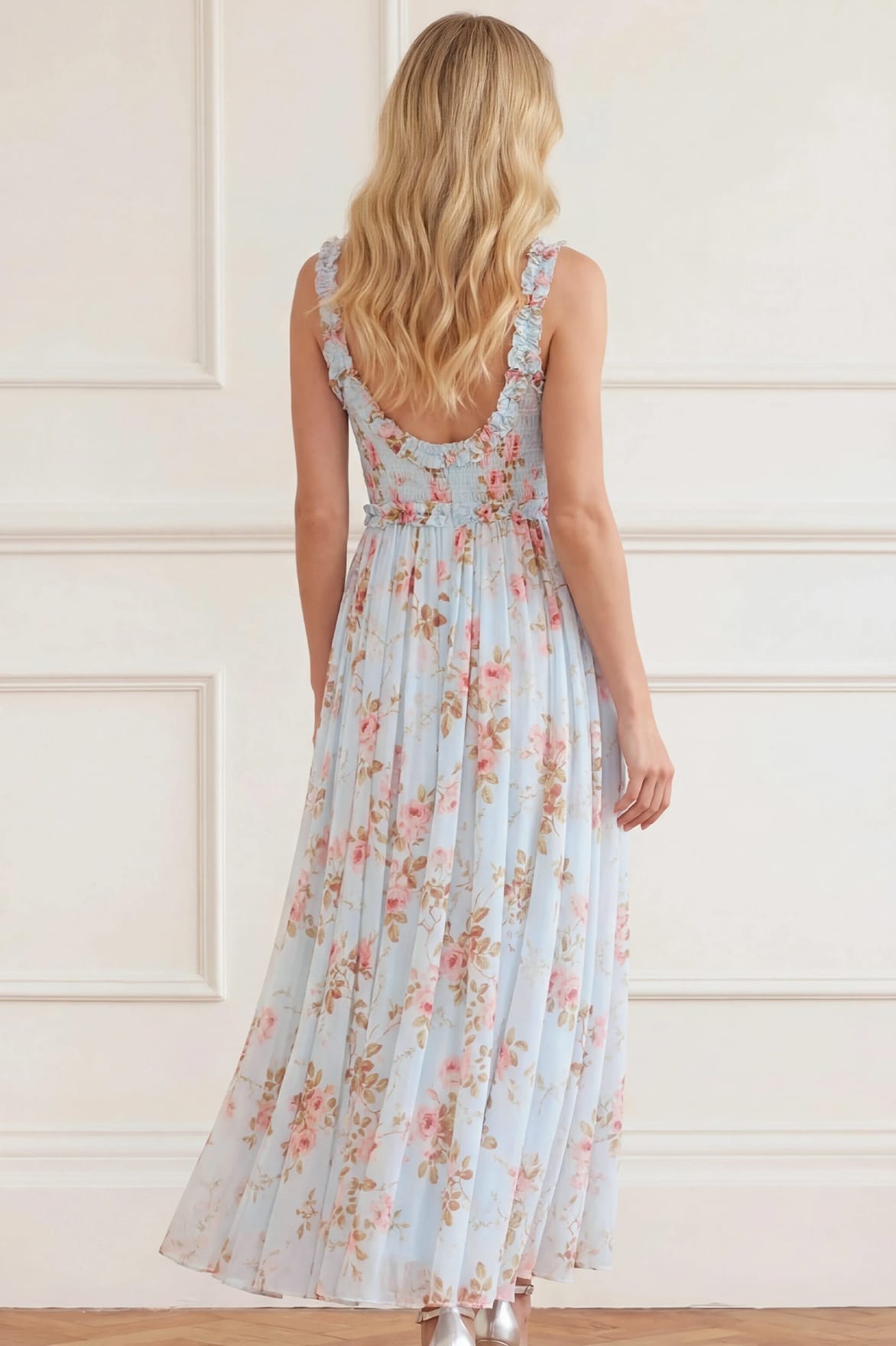 Summer's Rose Chiffon Smocked Cami Ankle Gown