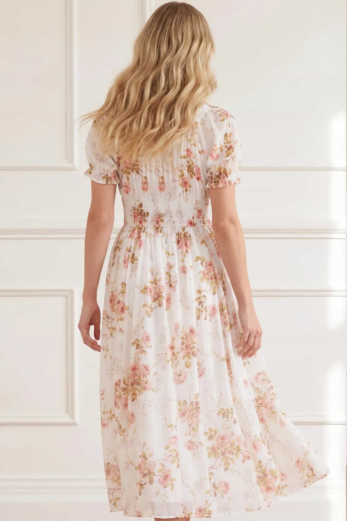Summer's Rose Shirred Short Sleeve Ballerina Dress