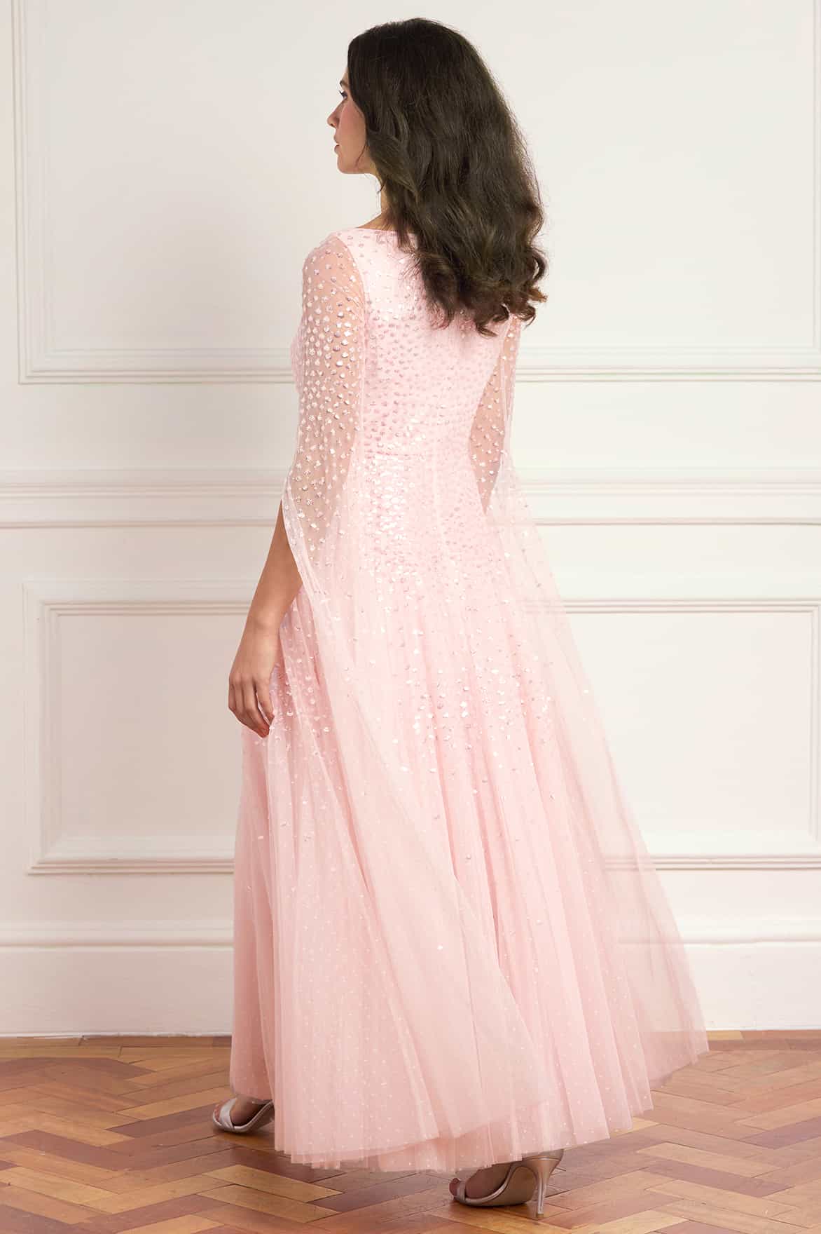 Sunrise Sequin Cape Sleeve Ankle Gown