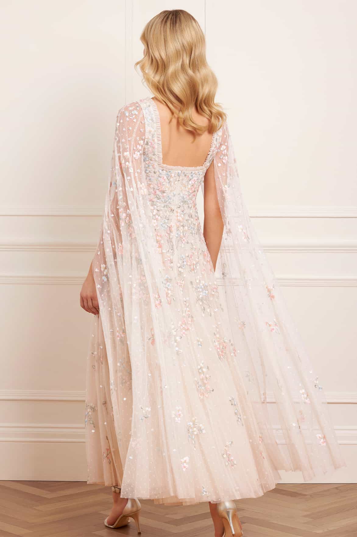 Versailles Ditsy Cape Sleeve Ankle Gown