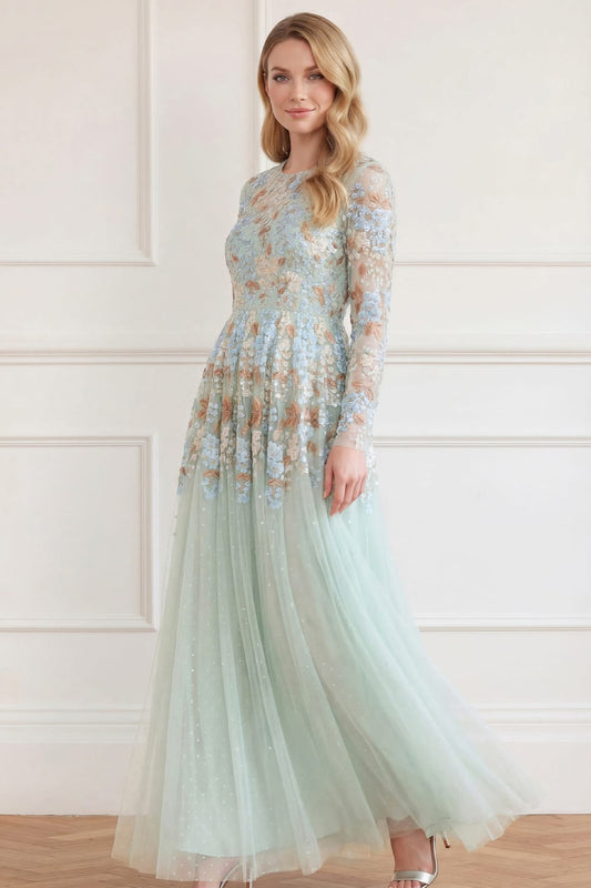 Wisteria Dot Long Sleeve Gown