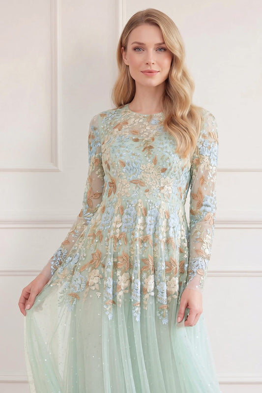 Wisteria Dot Long Sleeve Gown