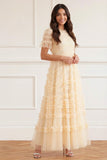 Amara Round Neck Ruffle Gown